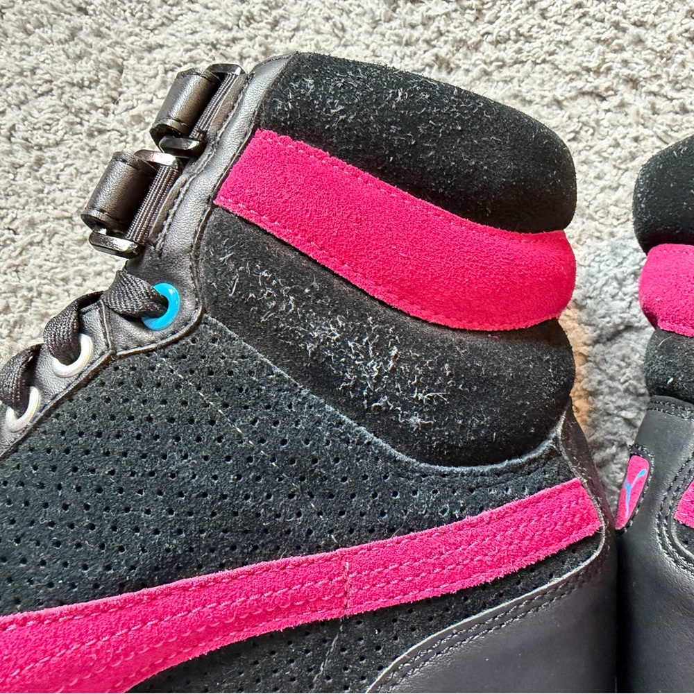 Women’s Puma Black High-Top Wedge Sneakers with Pink & Blue Accents - Picture 5 of 6